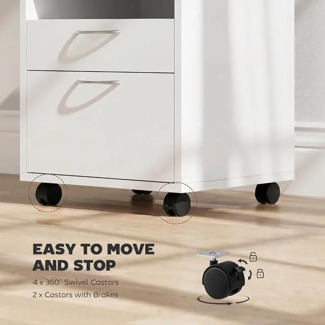 Alt view image 5 of 7 - Mobile Storage Cabinet Organizer, Bathroom Drawer Cabinet, White | Printer Stand, Castors
