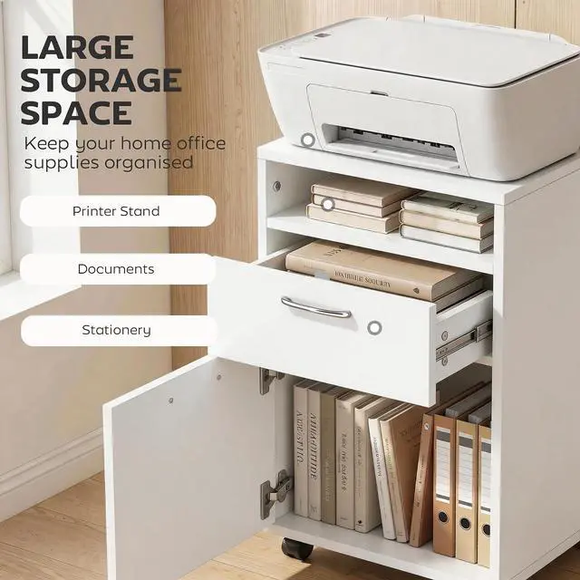 Alt view image 4 of 7 - Mobile Storage Cabinet Organizer, Bathroom Drawer Cabinet, White | Printer Stand, Castors