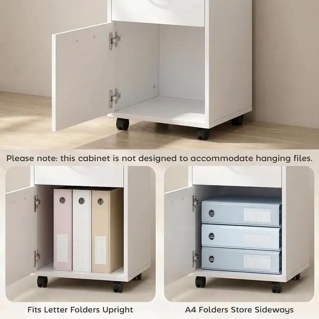 Alt view image 7 of 7 - Mobile Storage Cabinet Organizer, Bathroom Drawer Cabinet, White | Printer Stand, Castors