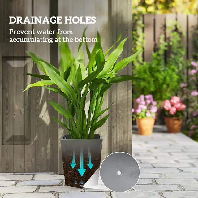 Alt view image 5 of 7 - Set of 3 Tall Planters w/Drainage Holes, 18"/15.25"/11.75", Gray | MgO Indoor Outdoor Planters, Stackable Flower Pots, Garden, Patio, Balcony, Front Door, Porch
