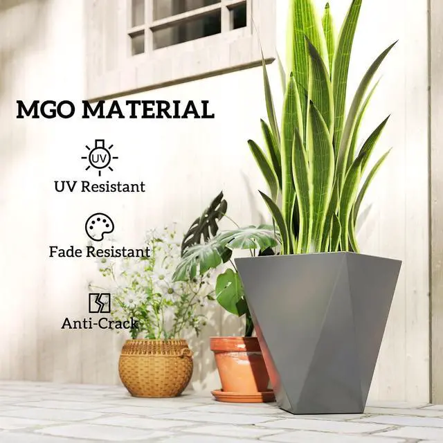 Alt view image 7 of 7 - Set of 3 Tall Planters w/Drainage Holes, 18"/15.25"/11.75", Gray | MgO Indoor Outdoor Planters, Stackable Flower Pots, Garden, Patio, Balcony, Front Door, Porch