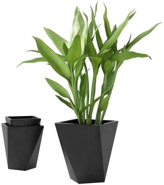 Main image of Set of 3 Tall Planters w/Drainage Holes, 18"/15.25"/11.75", Black | MgO Indoor Outdoor Planters, Stackable Flower Pots, Garden, Patio, Balcony, Front Door, Porch