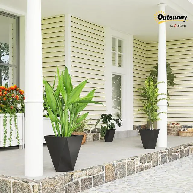 Alt view image 2 of 7 - Set of 3 Tall Planters w/Drainage Holes, 18"/15.25"/11.75", Black | MgO Indoor Outdoor Planters, Stackable Flower Pots, Garden, Patio, Balcony, Front Door, Porch