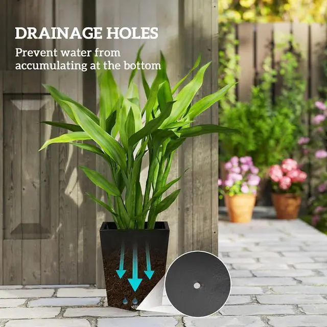 Alt view image 5 of 7 - Set of 3 Tall Planters w/Drainage Holes, 18"/15.25"/11.75", Black | MgO Indoor Outdoor Planters, Stackable Flower Pots, Garden, Patio, Balcony, Front Door, Porch