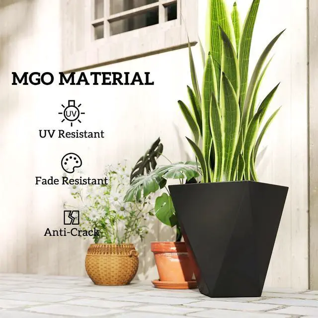 Alt view image 7 of 7 - Set of 3 Tall Planters w/Drainage Holes, 18"/15.25"/11.75", Black | MgO Indoor Outdoor Planters, Stackable Flower Pots, Garden, Patio, Balcony, Front Door, Porch