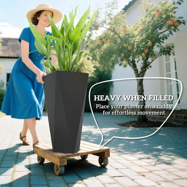 Alt view image 4 of 7 - Set of 3 Tall Planters w/Drainage Holes, 28.75"/24.5"/20.5", Black | MgO Indoor Outdoor Planters, Stackable Flower Pots, Garden, Patio, Balcony, Front Door, Porch