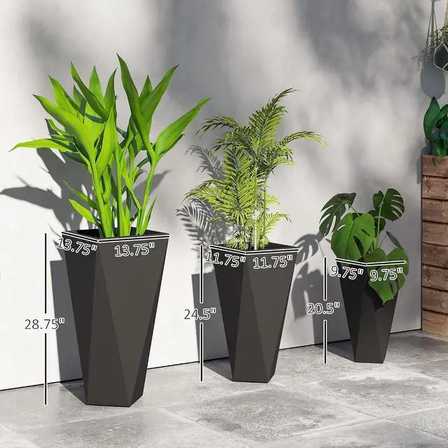 Alt view image 3 of 7 - Set of 3 Tall Planters w/Drainage Holes, 28.75"/24.5"/20.5", Black | MgO Indoor Outdoor Planters, Stackable Flower Pots, Garden, Patio, Balcony, Front Door, Porch