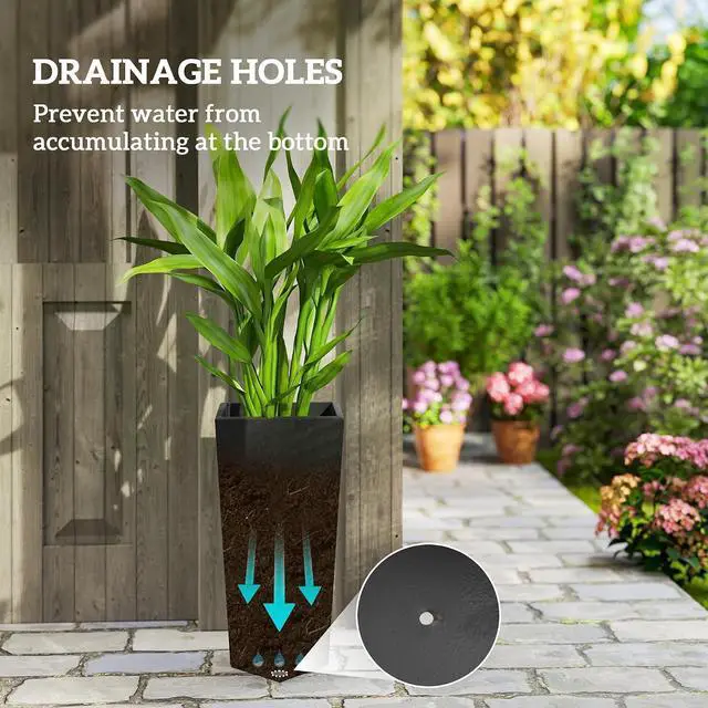 Alt view image 5 of 7 - Set of 3 Tall Planters w/Drainage Holes, 28.75"/24.5"/20.5", Black | MgO Indoor Outdoor Planters, Stackable Flower Pots, Garden, Patio, Balcony, Front Door, Porch
