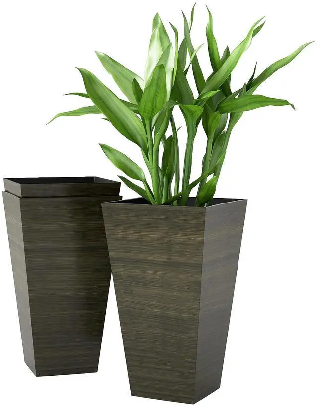 Main image of 28 Inch Tall Planter for Outdoor Plants Set of 3, Dark Brown | Taper Planter, Drainage Holes, Wood Grain Decor Garden Pot, Indoor Outdoor Porch Patio Backyard