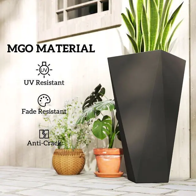 Alt view image 7 of 7 - Set of 3 Tall Planters w/Drainage Holes, 28.75"/24.5"/20.5", Black | MgO Indoor Outdoor Planters, Stackable Flower Pots, Garden, Patio, Balcony, Front Door, Porch