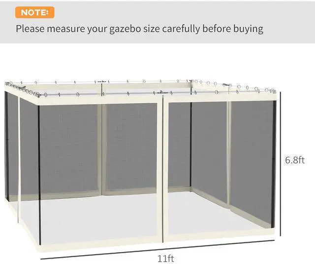 Alt view image 3 of 7 - 10' x 12' Universal Replacement Mesh Sidewall Netting, White | For Patio Gazebos/Canopy Tents, Zippers, Canopy Mosquito Net, Sidewall ONLY