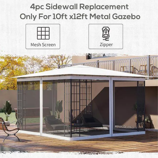 Alt view image 4 of 7 - 10' x 12' Universal Replacement Mesh Sidewall Netting, White | For Patio Gazebos/Canopy Tents, Zippers, Canopy Mosquito Net, Sidewall ONLY