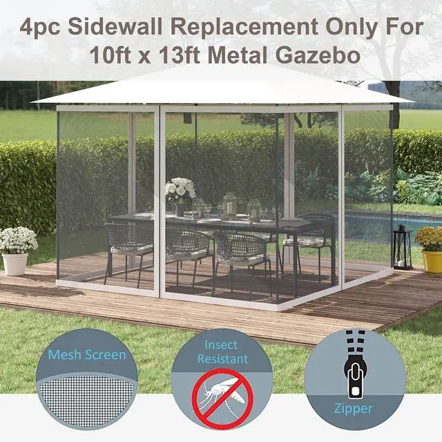 Alt view image 4 of 7 - 10' x 13' Universal Replacement Mesh Sidewall Netting, White | For Patio Gazebos/Canopy Tents, Zippers, Canopy Mosquito Net, Sidewall ONLY