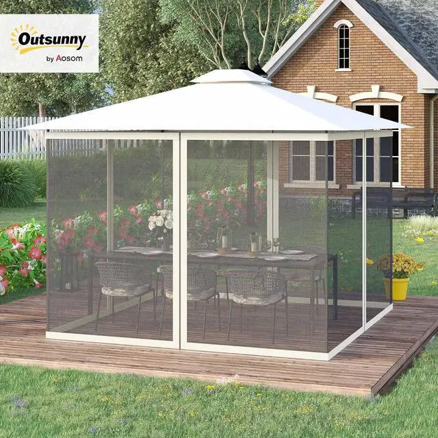 Alt view image 2 of 7 - 10' x 13' Universal Replacement Mesh Sidewall Netting, White | For Patio Gazebos/Canopy Tents, Zippers, Canopy Mosquito Net, Sidewall ONLY