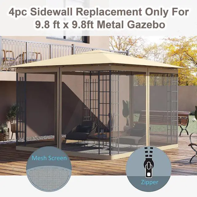 Alt view image 4 of 7 - 10' x 10' Universal Replacement Mesh Sidewall Netting, Beige | For Patio Gazebos/Canopy Tents, Zippers, Canopy Mosquito Net, Sidewall ONLY