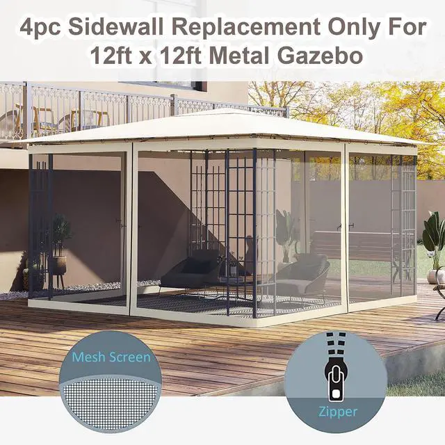 Alt view image 4 of 7 - 12' x 12' Universal Replacement Mesh Sidewall Netting, Cream | For Patio Gazebos/Canopy Tents, Zippers, Canopy Mosquito Net, Sidewall ONLY