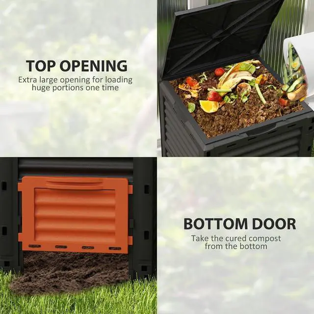 Alt view image 3 of 7 - Garden Compost Bin, 80 Gallon Large Capacity Composter, Orange | Outdoor Use, Fast Create Fertile Soil, Aerating Box, Easy Assembly