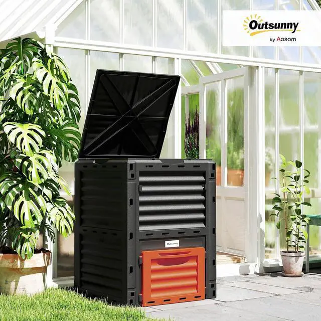 Alt view image 2 of 7 - Garden Compost Bin, 80 Gallon Large Capacity Composter, Orange | Outdoor Use, Fast Create Fertile Soil, Aerating Box, Easy Assembly