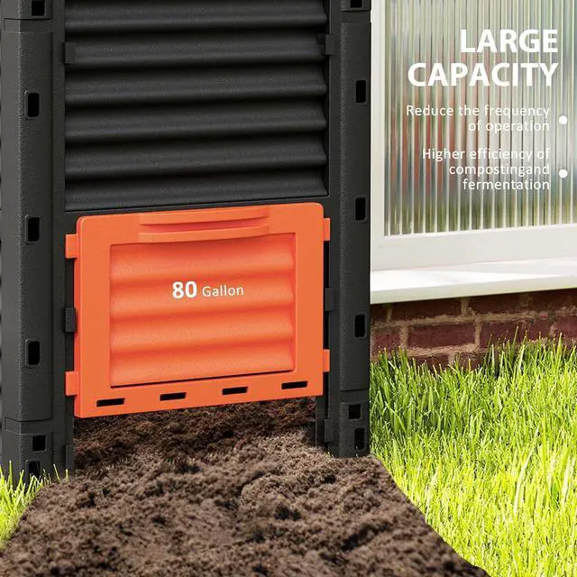 Alt view image 4 of 7 - Garden Compost Bin, 80 Gallon Large Capacity Composter, Orange | Outdoor Use, Fast Create Fertile Soil, Aerating Box, Easy Assembly