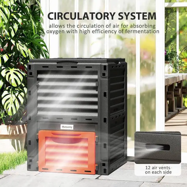 Alt view image 6 of 7 - Garden Compost Bin, 80 Gallon Large Capacity Composter, Orange | Outdoor Use, Fast Create Fertile Soil, Aerating Box, Easy Assembly