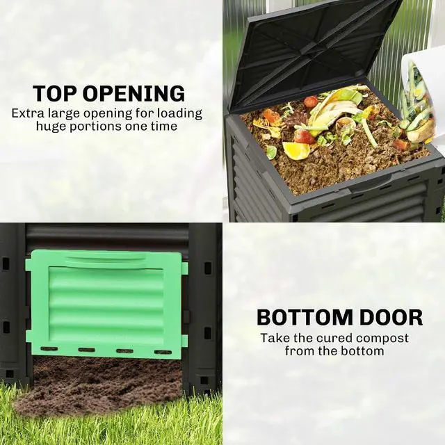 Alt view image 3 of 7 - Garden Compost Bin, 80 Gallon Large Capacity Composter, Green | Outdoor Use, Fast Create Fertile Soil, Aerating Box, Easy Assembly