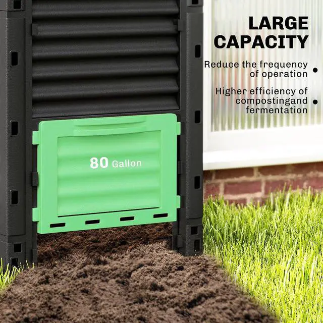Alt view image 4 of 7 - Garden Compost Bin, 80 Gallon Large Capacity Composter, Green | Outdoor Use, Fast Create Fertile Soil, Aerating Box, Easy Assembly
