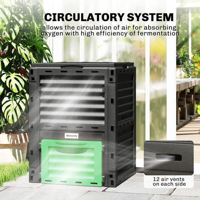 Alt view image 6 of 7 - Garden Compost Bin, 80 Gallon Large Capacity Composter, Green | Outdoor Use, Fast Create Fertile Soil, Aerating Box, Easy Assembly