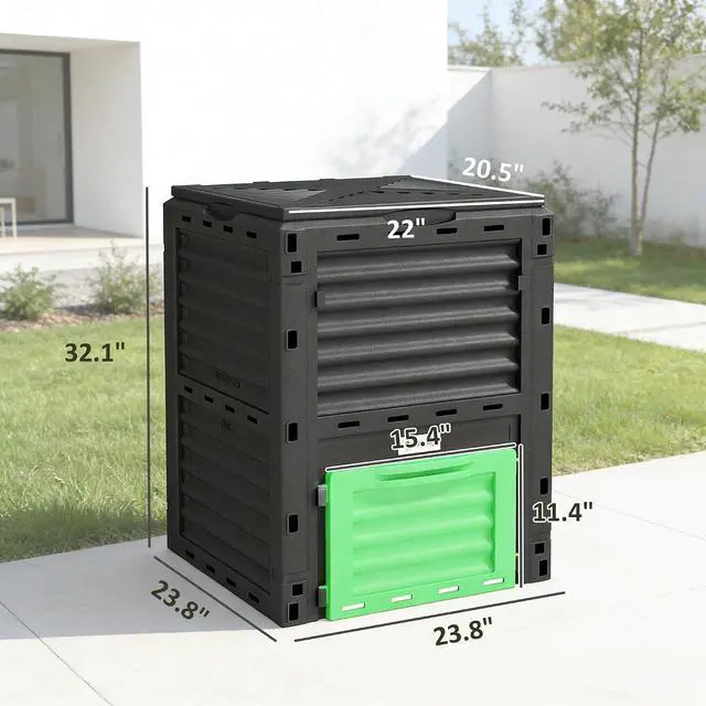 Alt view image 7 of 7 - Garden Compost Bin, 80 Gallon Large Capacity Composter, Green | Outdoor Use, Fast Create Fertile Soil, Aerating Box, Easy Assembly