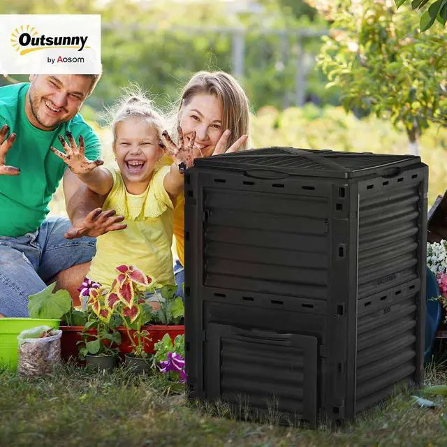 Alt view image 2 of 7 - Garden Compost Bin, 80 Gallon Large Capacity Composter, Black | Outdoor Use, Fast Create Fertile Soil, Aerating Box, Easy Assembly