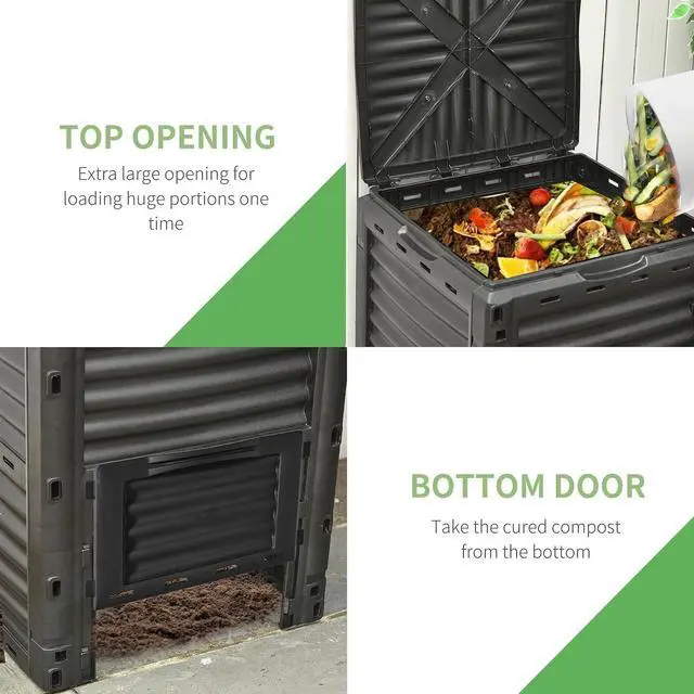 Alt view image 3 of 7 - Garden Compost Bin, 80 Gallon Large Capacity Composter, Black | Outdoor Use, Fast Create Fertile Soil, Aerating Box, Easy Assembly