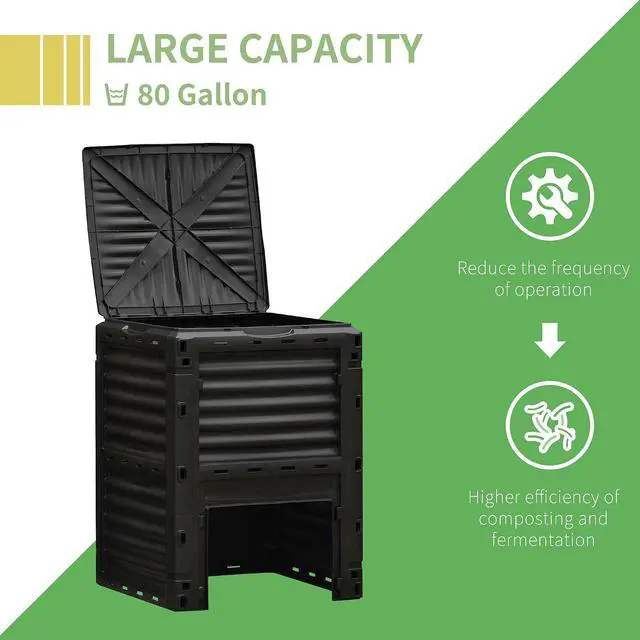 Alt view image 4 of 7 - Garden Compost Bin, 80 Gallon Large Capacity Composter, Black | Outdoor Use, Fast Create Fertile Soil, Aerating Box, Easy Assembly