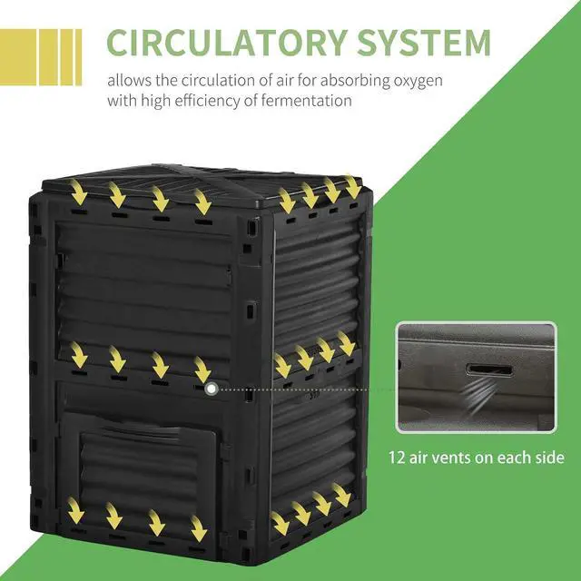 Alt view image 6 of 7 - Garden Compost Bin, 80 Gallon Large Capacity Composter, Black | Outdoor Use, Fast Create Fertile Soil, Aerating Box, Easy Assembly