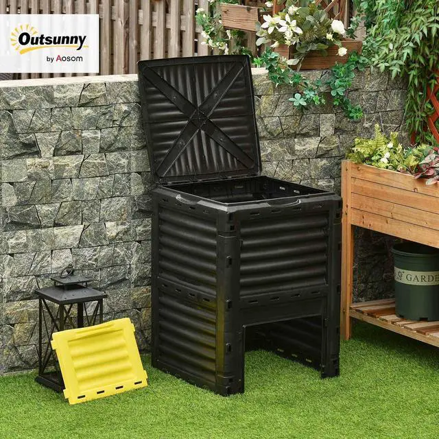 Alt view image 2 of 7 - Garden Compost Bin, 80 Gallon Outdoor Composter, Yellow | Large Capacity, Fast Create Fertile Soil Aerating Box, Easy Assembly