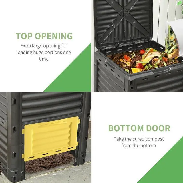 Alt view image 3 of 7 - Garden Compost Bin, 80 Gallon Outdoor Composter, Yellow | Large Capacity, Fast Create Fertile Soil Aerating Box, Easy Assembly