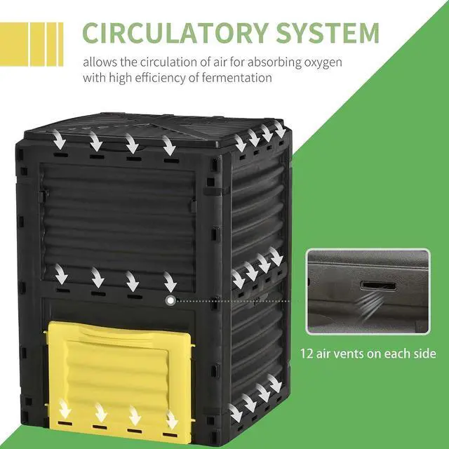 Alt view image 5 of 7 - Garden Compost Bin, 80 Gallon Outdoor Composter, Yellow | Large Capacity, Fast Create Fertile Soil Aerating Box, Easy Assembly