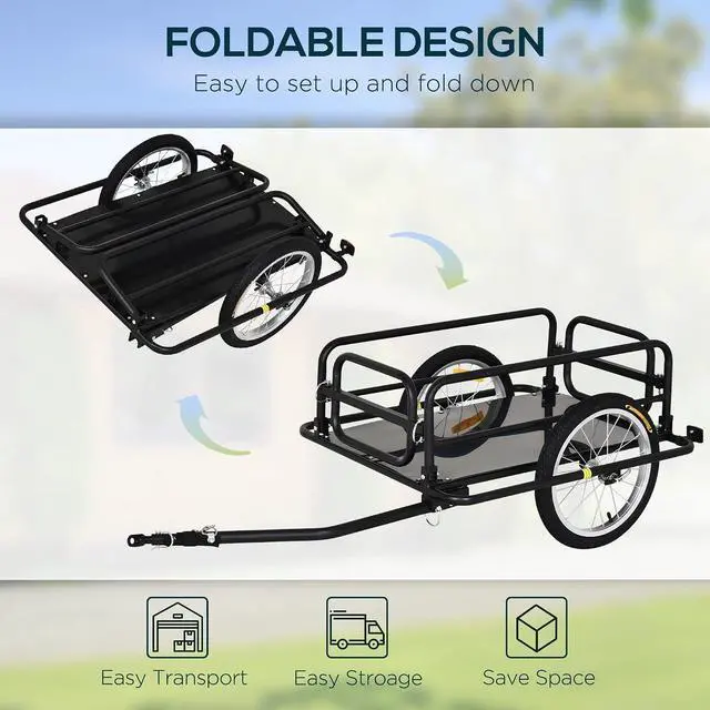 Alt view image 4 of 7 - Bike Trailer Foldable Bicycle Trailer16 Inch Pneumatic Tire Black | Universal Coupler, Foldable Frame, Safe Reflectors Design, Large Load Capacity
