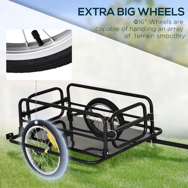 Alt view image 5 of 7 - Bike Trailer Foldable Bicycle Trailer16 Inch Pneumatic Tire Black | Universal Coupler, Foldable Frame, Safe Reflectors Design, Large Load Capacity