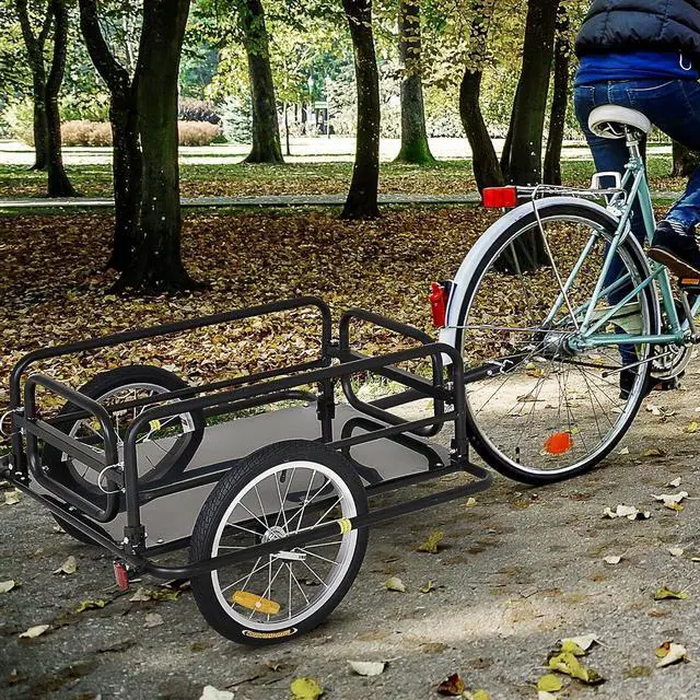 Alt view image 2 of 7 - Bike Trailer Foldable Bicycle Trailer16 Inch Pneumatic Tire Black | Universal Coupler, Foldable Frame, Safe Reflectors Design, Large Load Capacity