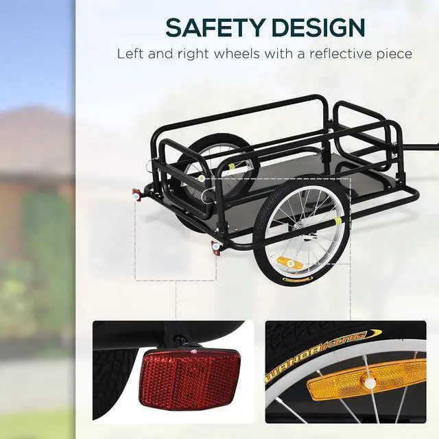 Alt view image 3 of 7 - Bike Trailer Foldable Bicycle Trailer16 Inch Pneumatic Tire Black | Universal Coupler, Foldable Frame, Safe Reflectors Design, Large Load Capacity