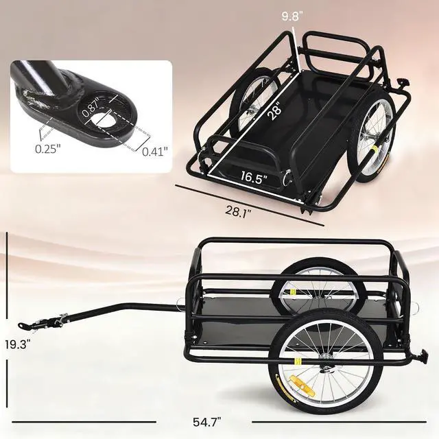 Alt view image 7 of 7 - Bike Trailer Foldable Bicycle Trailer16 Inch Pneumatic Tire Black | Universal Coupler, Foldable Frame, Safe Reflectors Design, Large Load Capacity