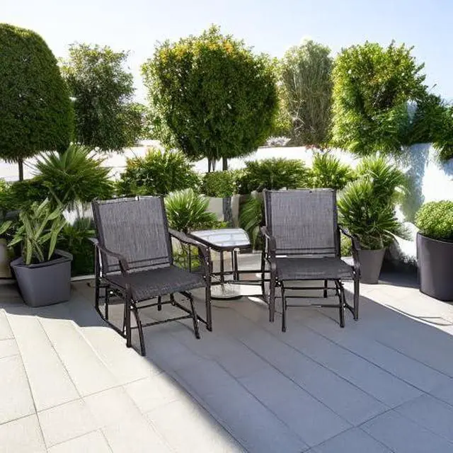 Alt view image 6 of 7 - Outdoor Glider Chair with Table 2-Seat Patio Loveseat Gray | Rocking Chair Swing Love Seat, Breathable Sling, Backyard Garden Porch