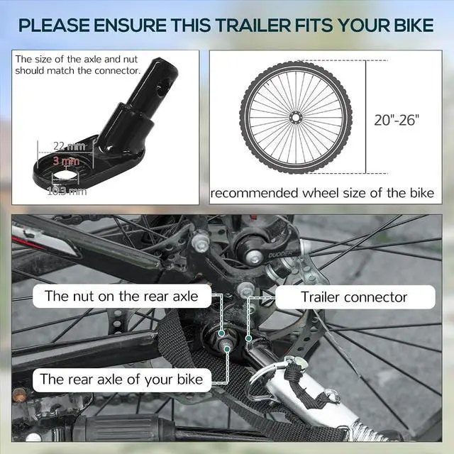 Alt view image 6 of 7 - Bike Trailer Foldable Bicycle Trailer16 Inch Pneumatic Tire Black | Universal Coupler, Foldable Frame, Safe Reflectors Design, Large Load Capacity