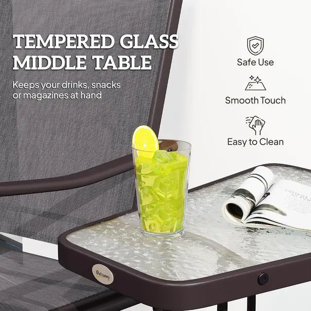 Alt view image 7 of 7 - Outdoor Glider Chair with Table 2-Seat Patio Loveseat Gray | Rocking Chair Swing Love Seat, Breathable Sling, Backyard Garden Porch