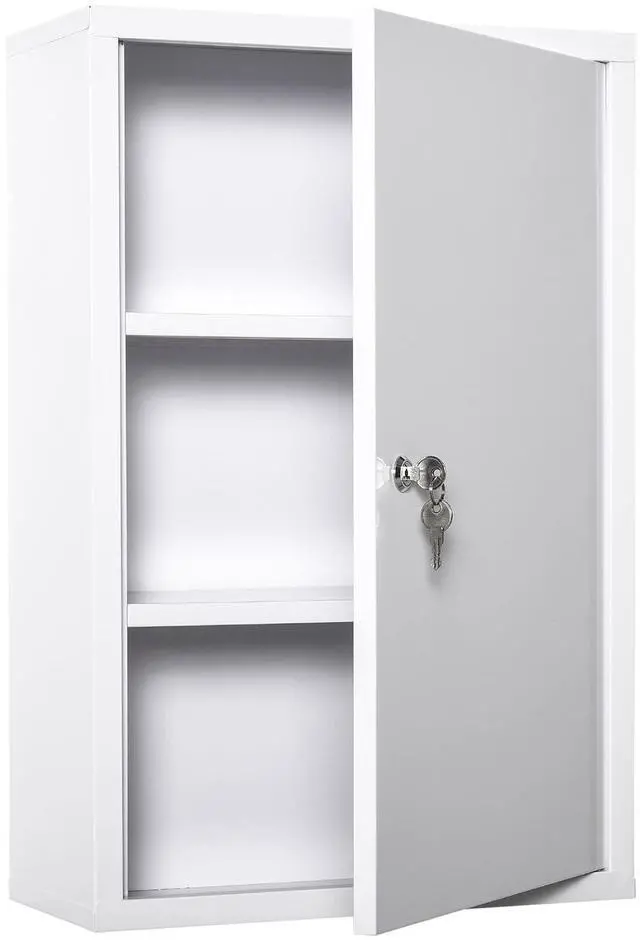 Main image of kleankin Steel Wall Mount Medicine Cabinet 3 Tier Bathroom Lockable White | Emergency Box, for Kitchen, with 2 Keys