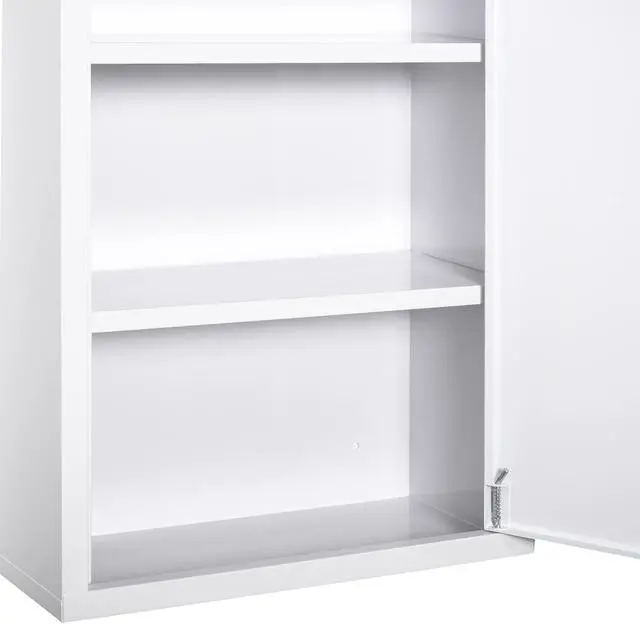 Alt view image 7 of 7 - kleankin Steel Wall Mount Medicine Cabinet 3 Tier Bathroom Lockable White | Emergency Box, for Kitchen, with 2 Keys