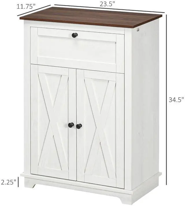 Alt view image 3 of 7 - Farmhouse Barn Door Accent Cabinet with Double Doors White | Kitchen Sideboard Storage Cabinet, Drawer, Adjustable Shelf, for Living Room