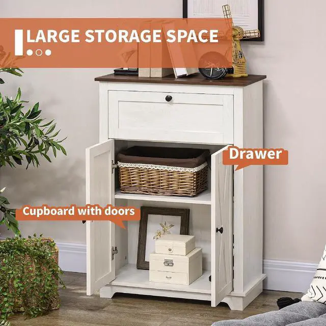 Alt view image 4 of 7 - Farmhouse Barn Door Accent Cabinet with Double Doors White | Kitchen Sideboard Storage Cabinet, Drawer, Adjustable Shelf, for Living Room