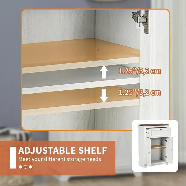 Alt view image 5 of 7 - Farmhouse Barn Door Accent Cabinet with Double Doors White | Kitchen Sideboard Storage Cabinet, Drawer, Adjustable Shelf, for Living Room