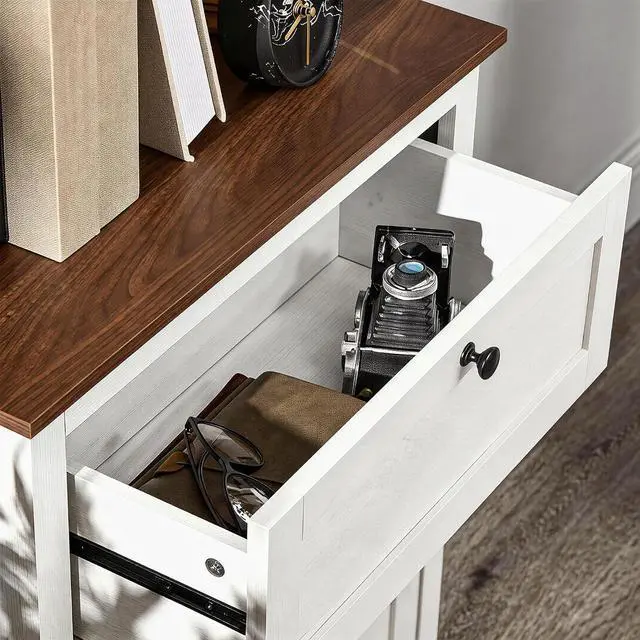 Alt view image 7 of 7 - Farmhouse Barn Door Accent Cabinet with Double Doors White | Kitchen Sideboard Storage Cabinet, Drawer, Adjustable Shelf, for Living Room