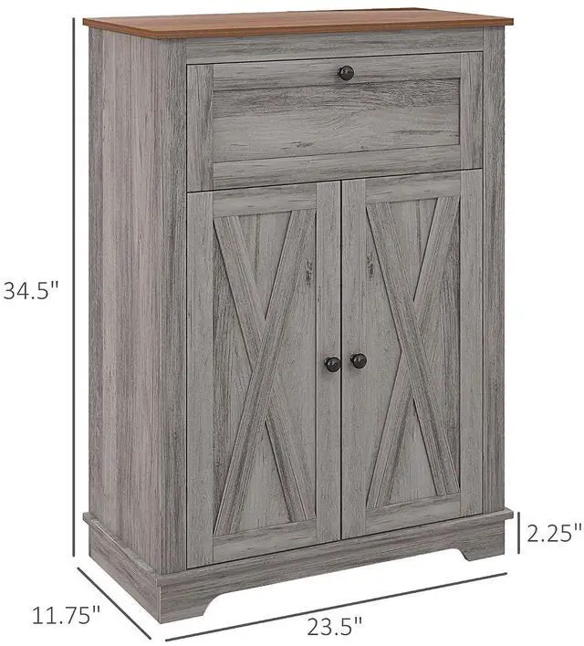 Alt view image 3 of 7 - Farmhouse Barn Door Accent Cabinet with Double Doors Gray | Kitchen Sideboard Storage Cabinet, Drawer, Adjustable Shelf, for Living Room